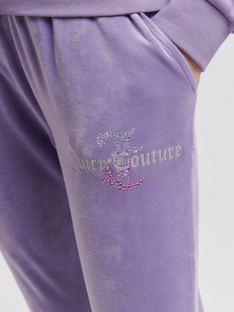 Purple Marl - Juicy Couture Girls Diamante Hoodie & Slim Tracksuit Set - Image 4 of 9
