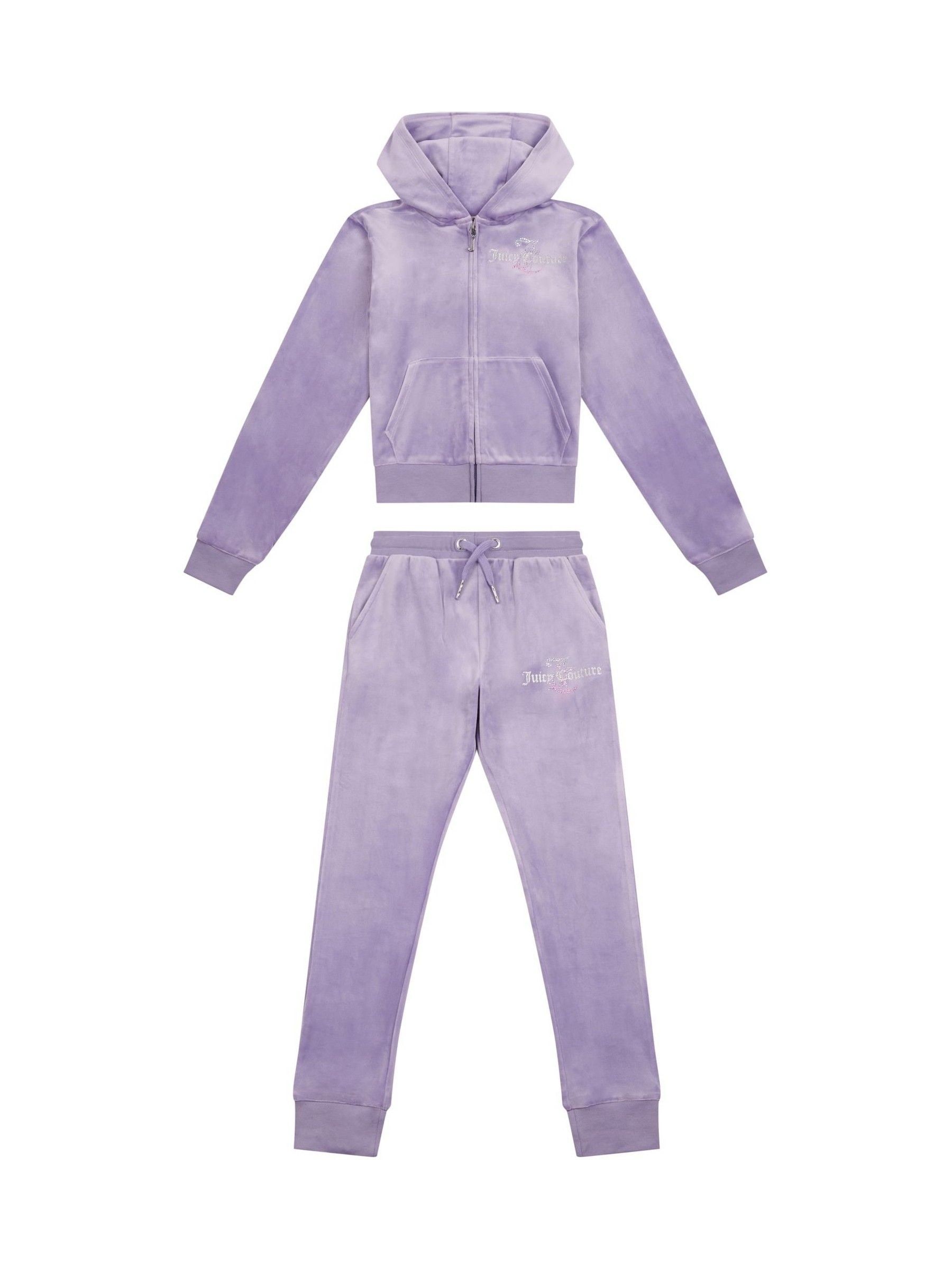 Juicy Couture Purple Marl Girls Diamante Hoodie Slim Tracksuit Set