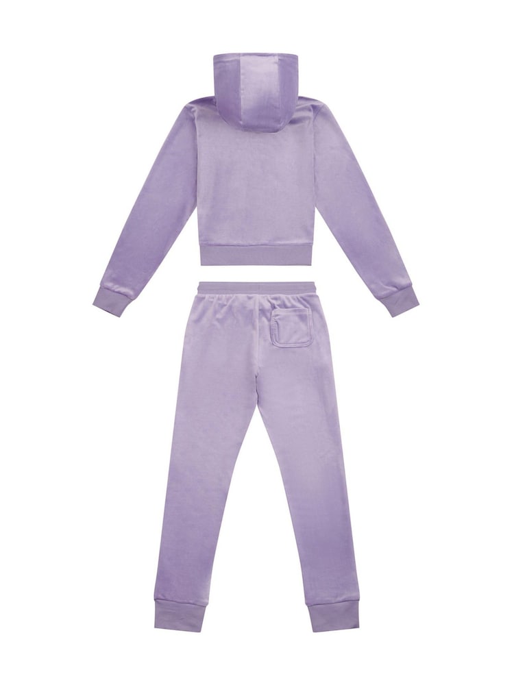 Purple Marl - Juicy Couture Girls Diamante Hoodie & Slim Tracksuit Set - Image 6 of 9