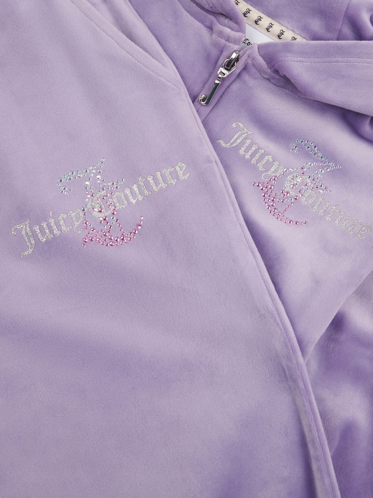 Purple Marl - Juicy Couture Girls Diamante Hoodie & Slim Tracksuit Set - Image 7 of 9