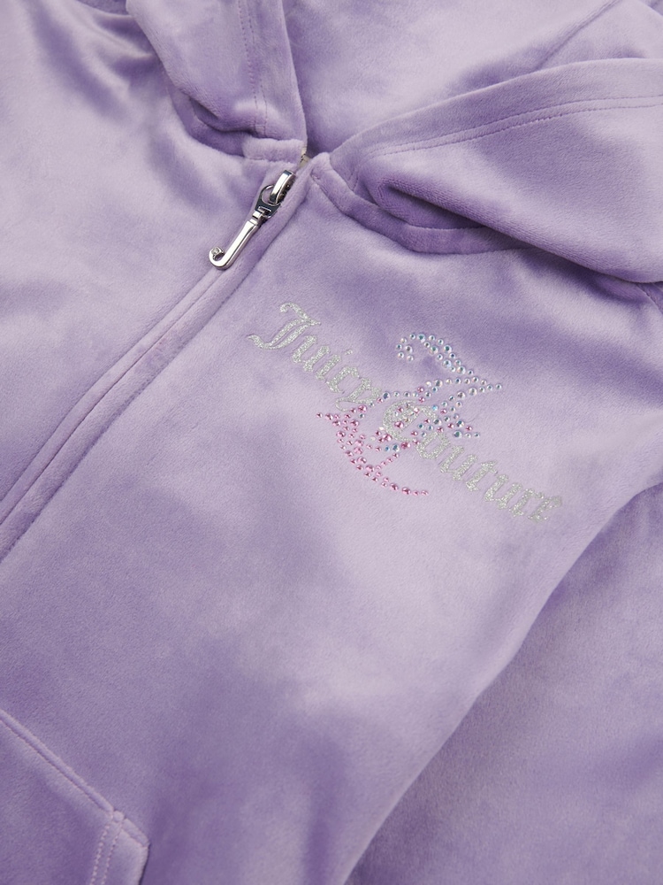 Purple Marl - Juicy Couture Girls Diamante Hoodie & Slim Tracksuit Set - Image 8 of 9