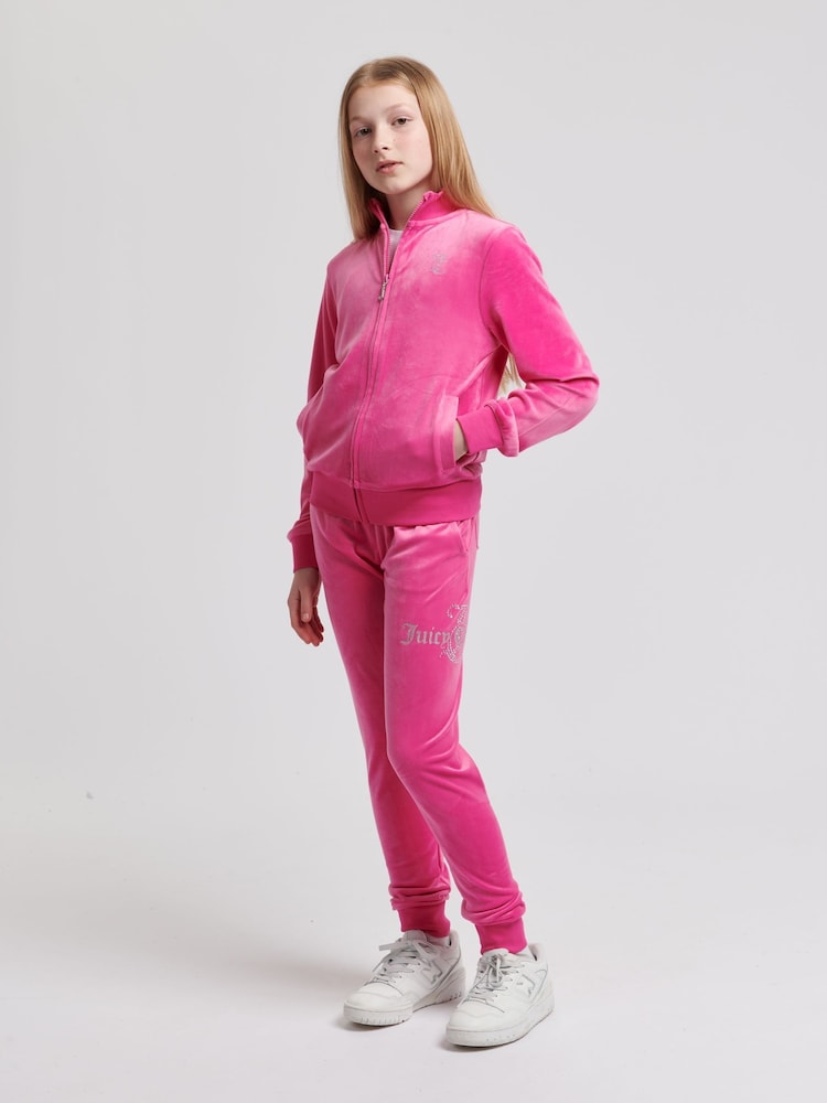 Juicy Couture Pink Girls Diamante Hoodie & Slim Tracksuit Set - Image 1 of 9