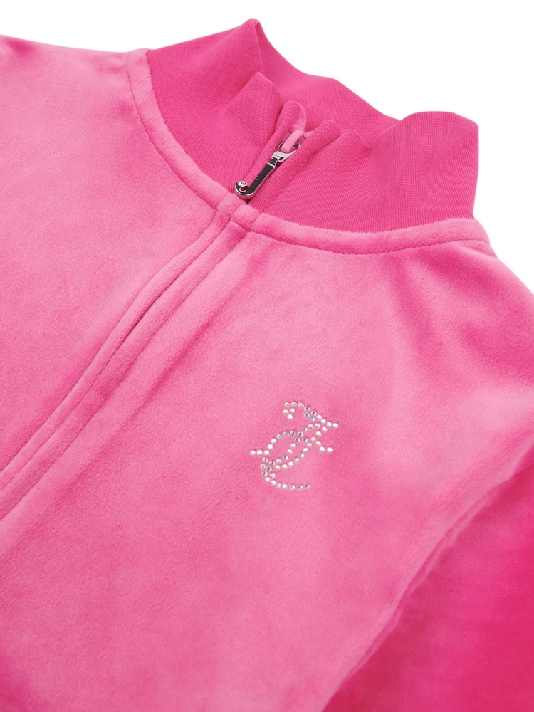 Juicy Couture Pink Girls Diamante Hoodie & Slim Tracksuit Set - Image 8 of 9