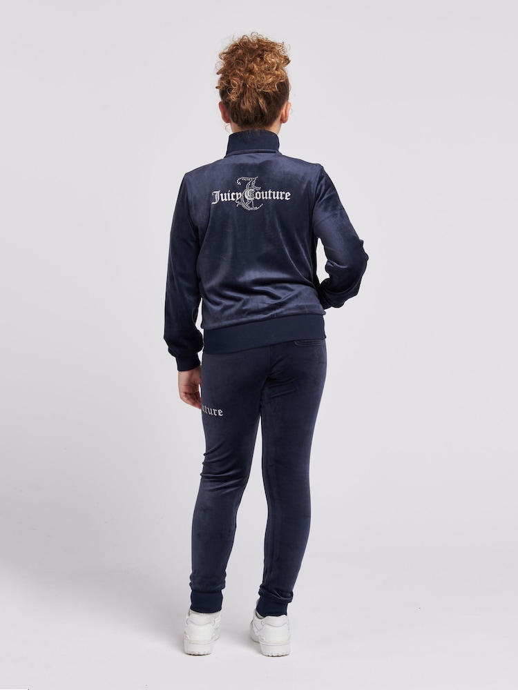 Juicy Couture Blue Girls Diamante Hoodie & Slim Tracksuit Set - Image 3 of 5