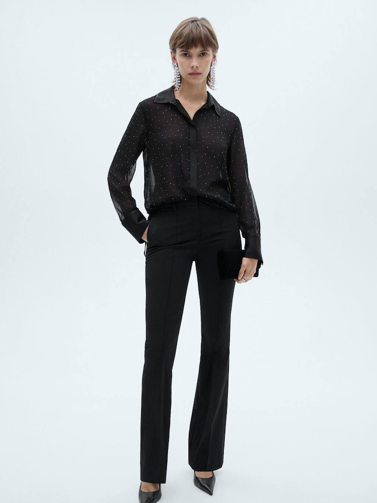 Mango Black Sheer Studded Embellished Shirt - Image 2 of 6