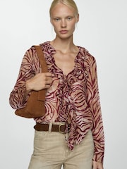 Mango Red Ruffles Printed Blouse - Image 1 of 6
