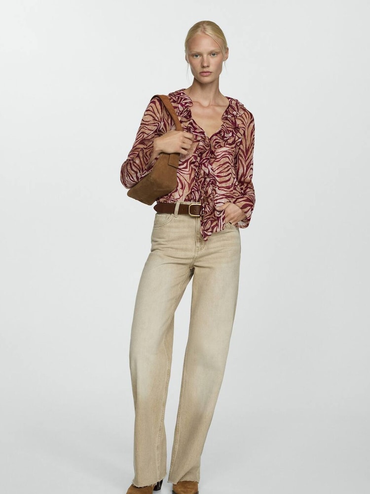 Mango Red Ruffles Printed Blouse - Image 2 of 6