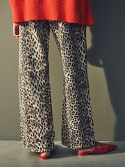 Mango Brown Leopard Print Wide Leg 100% Cotton Jeans - Image 2 of 8