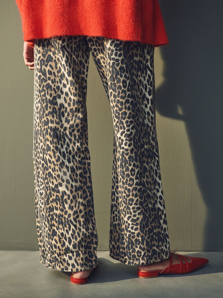 Mango Brown Leopard Print Wide Leg 100% Cotton Jeans - Image 2 of 8
