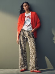 Mango Brown Leopard Print Wide Leg 100% Cotton Jeans - Image 3 of 8
