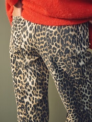 Mango Brown Leopard Print Wide Leg 100% Cotton Jeans - Image 5 of 8