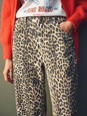 Mango Brown Leopard Print Wide Leg 100% Cotton Jeans - Image 6 of 8