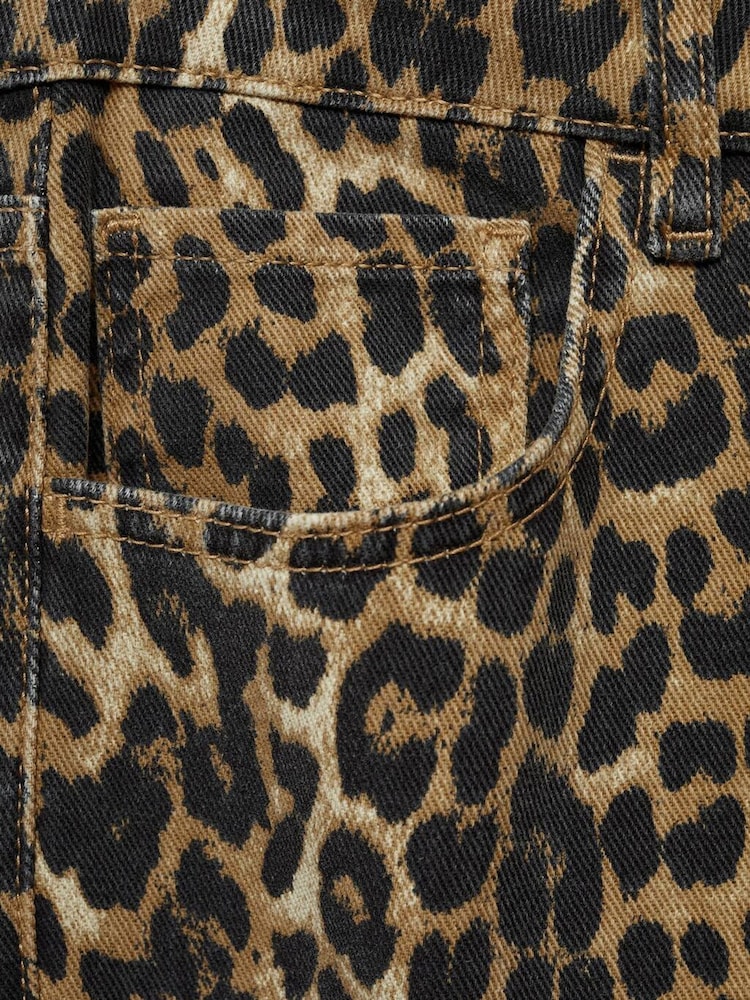 Mango Brown Leopard Print Wide Leg 100% Cotton Jeans - Image 8 of 8