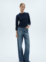 Mango Blue Wide Leg 100% Cotton Jeans With Pockets - Image 2 of 6