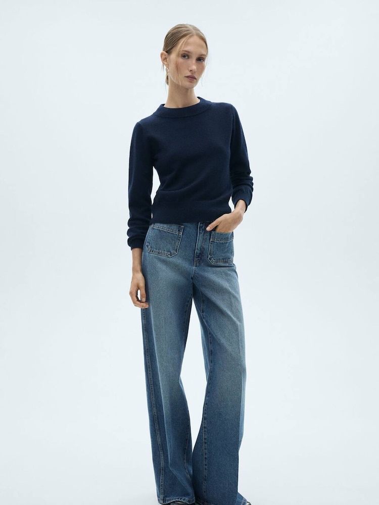 Mango Blue Wide Leg 100% Cotton Jeans With Pockets - Image 2 of 6