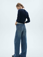 Mango Blue Wide Leg 100% Cotton Jeans With Pockets - Image 3 of 6