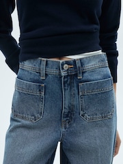 Mango Blue Wide Leg 100% Cotton Jeans With Pockets - Image 4 of 6