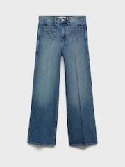 Mango Blue Wide Leg 100% Cotton Jeans With Pockets - Image 5 of 6