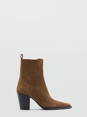 Mango Brown Block-Heel Suede Ankle Boots - Image 1 of 3