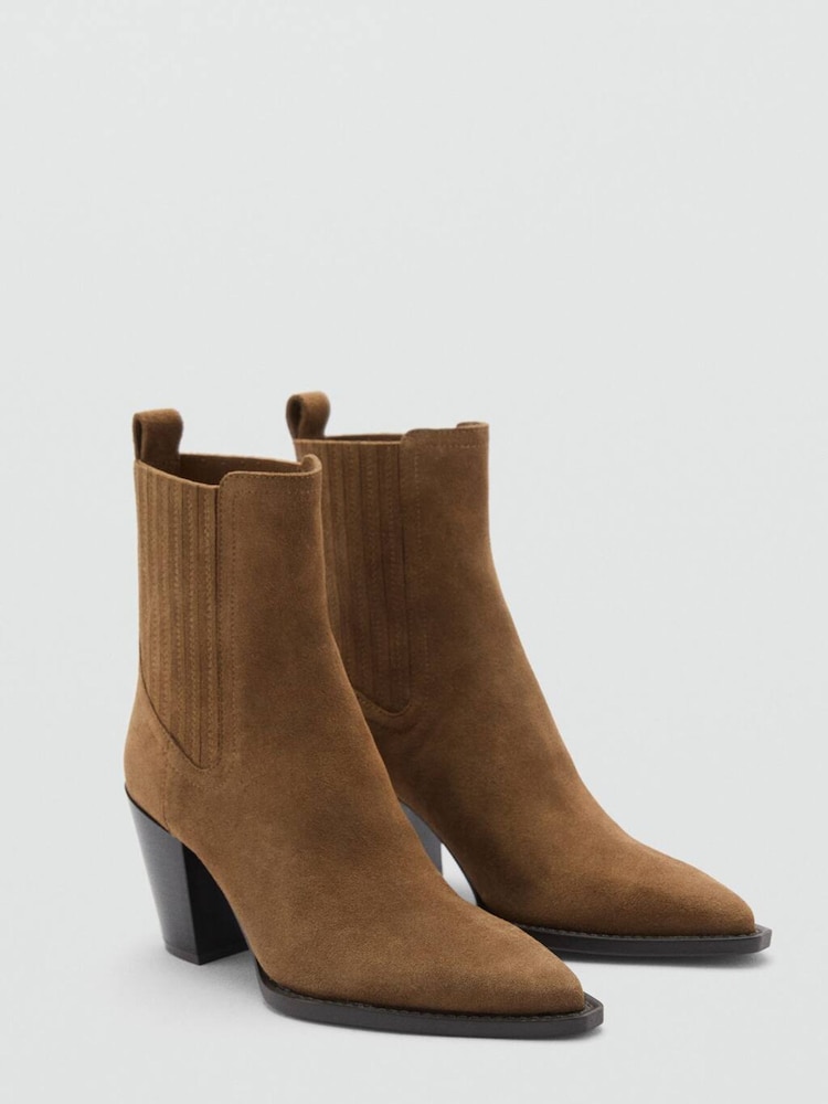 Mango Brown Block-Heel Suede Ankle Boots - Image 2 of 3