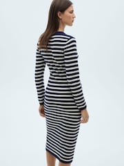 Mango Blue Striped Knitted Midi Dress - Image 1 of 6