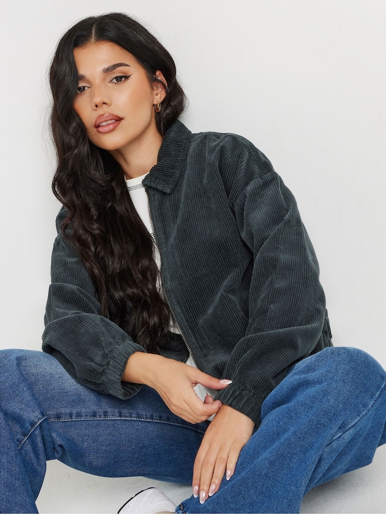 PixieGirl Petite Grey 100% Cotton Cord Bomber Jacket - Image 1 of 6