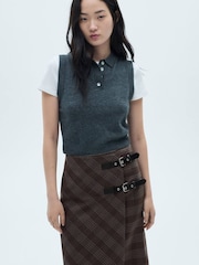 Mango Grey Check Skirt With Double Belt - Image 3 of 6