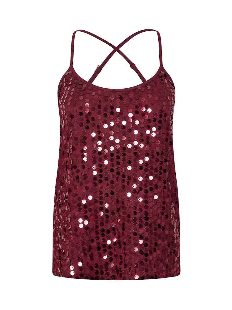 Rot - PixieGirl Petite Sequin Cross Back Cami Vest - Bild 5 von 5