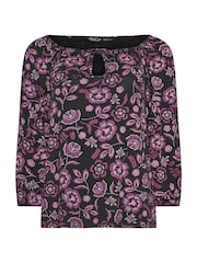 M&Co Black Petite Ditsy Keyhole Front Top - Image 1 of 5