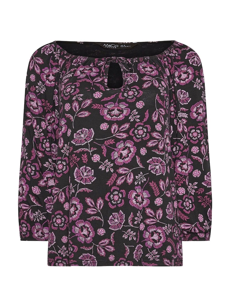 M&Co Black Petite Ditsy Keyhole Front Top - Image 1 of 5