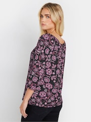 M&Co Black Petite Ditsy Keyhole Front Top - Image 2 of 5