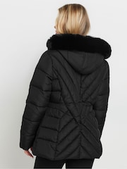 M&Co Black Petite Quilted Faux Fur Hooded Coat - Image 3 of 5