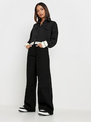 PixieGirl Petite Black Long Sleeve Contrast Hem Shirt - Image 2 of 5