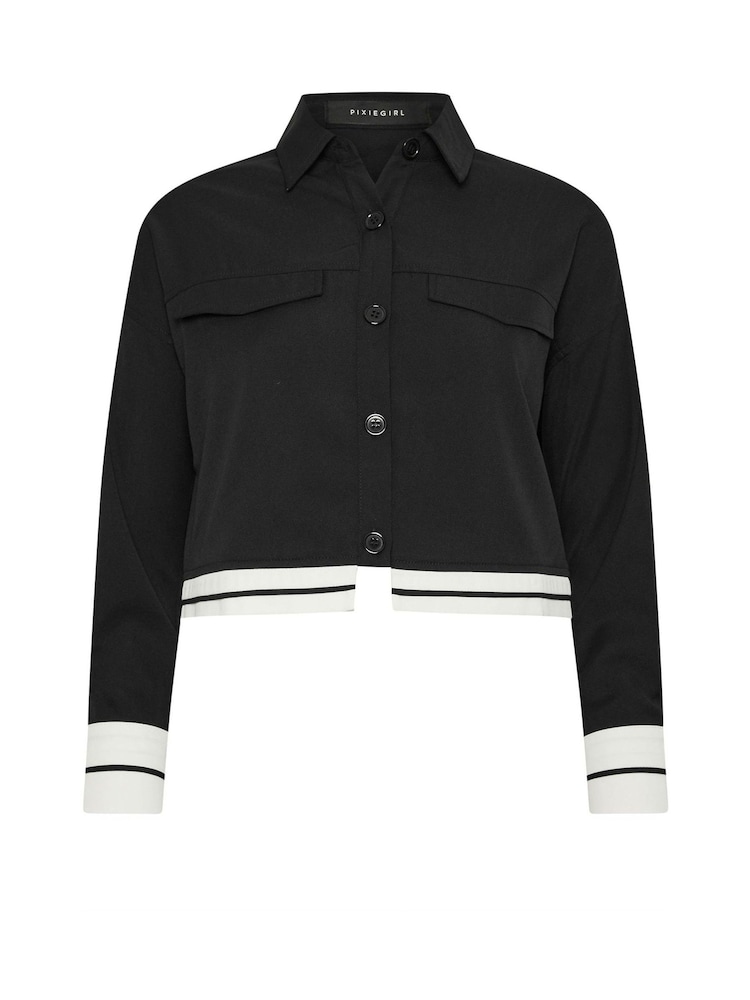 PixieGirl Petite Black Long Sleeve Contrast Hem Shirt - Image 5 of 5