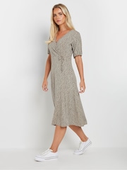 M&Co Black Petite Ditsy Wrap Dress - Image 1 of 4