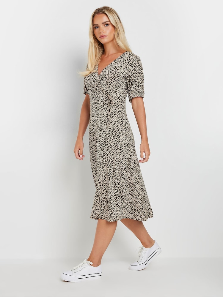 M&Co Black Petite Ditsy Wrap Dress - Image 1 of 4