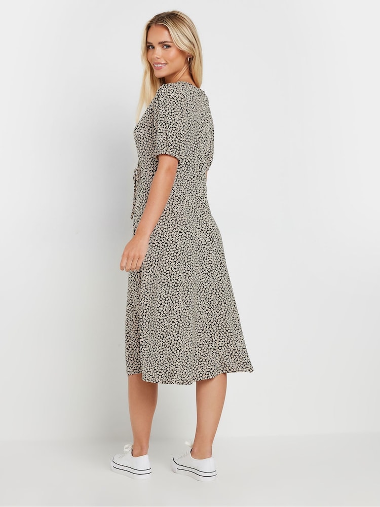 M&Co Black Petite Ditsy Wrap Dress - Image 4 of 4
