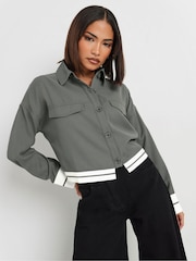 PixieGirl Petite Grey Long Sleeve Contrast Hem Shirt - Image 2 of 5