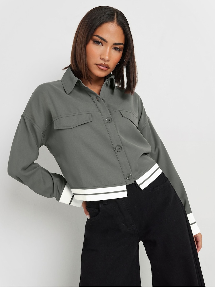 PixieGirl Petite Grey Long Sleeve Contrast Hem Shirt - Image 2 of 5