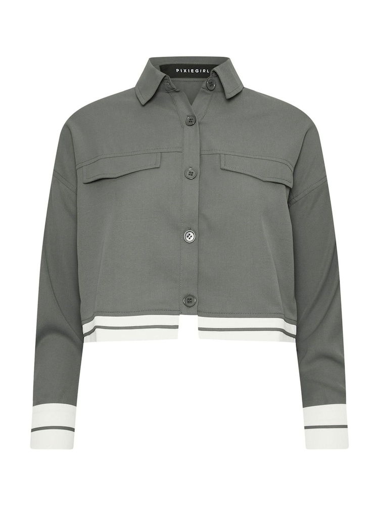 PixieGirl Petite Grey Long Sleeve Contrast Hem Shirt - Image 5 of 5