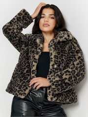 PixieGirl Petite Brown Faux Fur Coat - Image 1 of 5