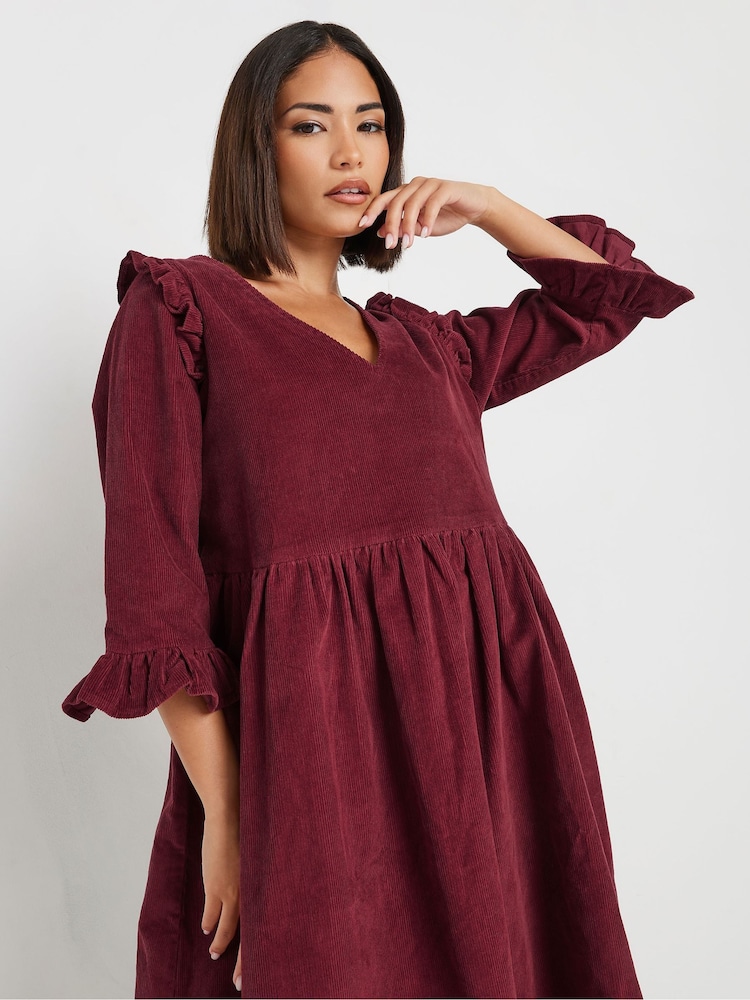 PixieGirl Petite Red Corduroy Smock Dress - Image 4 of 5