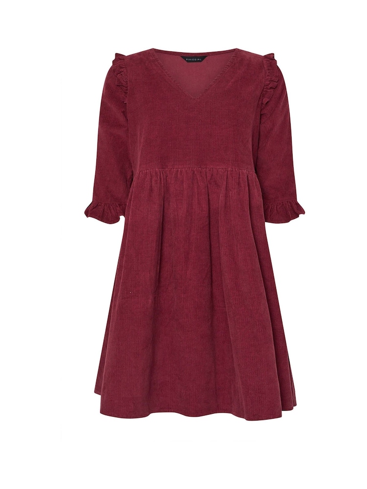 PixieGirl Petite Red Corduroy Smock Dress - Image 5 of 5