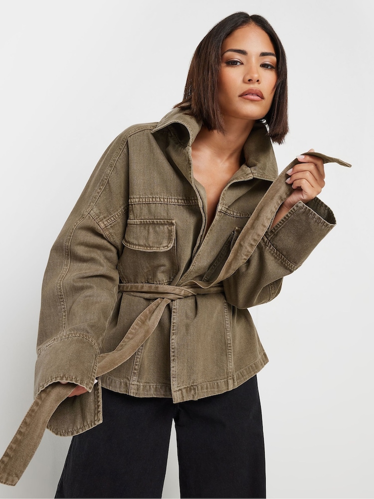 PixieGirl Petite Green 100% Cotton Utility Jacket - Image 1 of 5