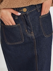 PixieGirl Petite Blue 100% Cotton Patch Pocket Midi Skirt - Image 3 of 5