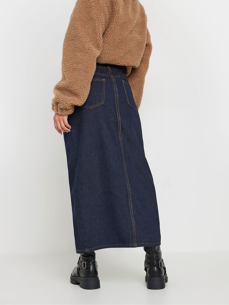 PixieGirl Petite Blue 100% Cotton Patch Pocket Midi Skirt - Image 4 of 5