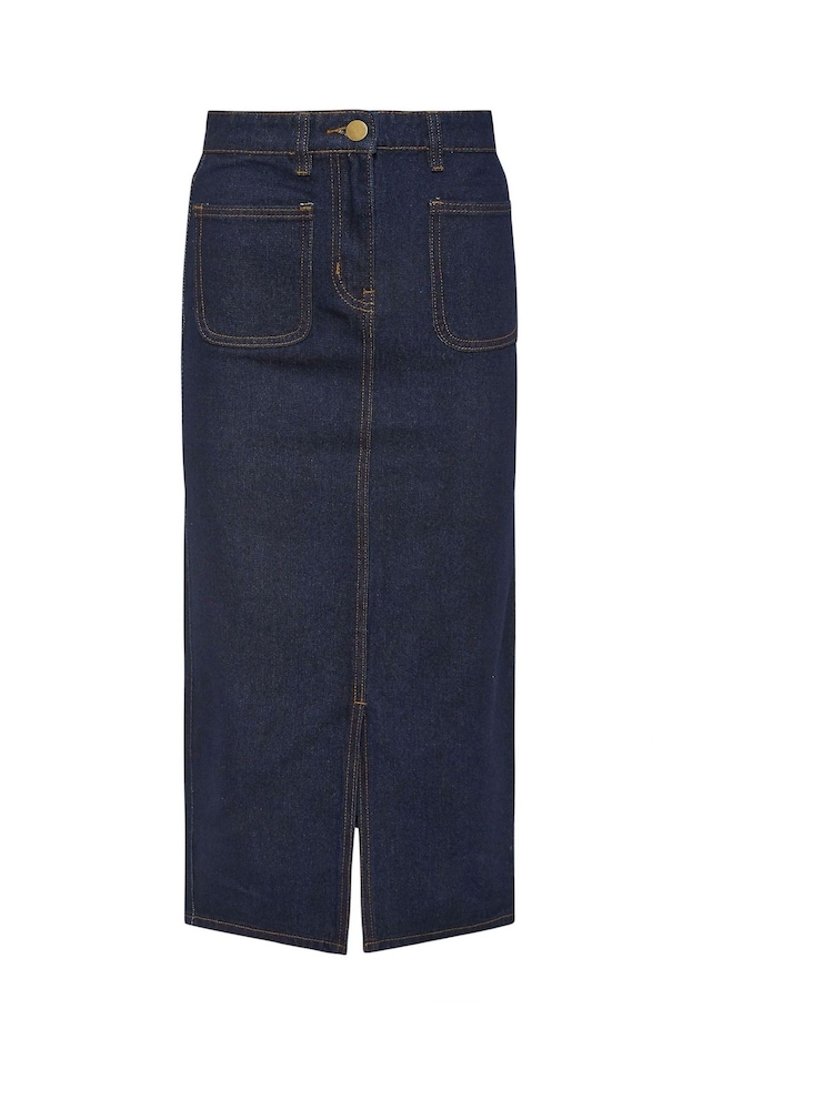 PixieGirl Petite Blue 100% Cotton Patch Pocket Midi Skirt - Image 5 of 5