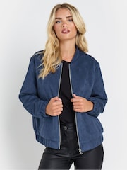 M&Co Blue Petite Suede Bomber Jacket - Image 1 of 5