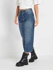 PixieGirl Petite Blue 100% Cotton Panel Midi Denim Skirt - Image 2 of 5