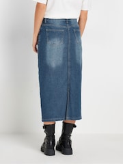 PixieGirl Petite Blue 100% Cotton Panel Midi Denim Skirt - Image 3 of 5